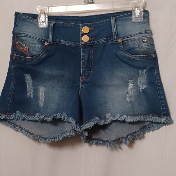 ZELEKIA Denim Jeans Shorts Distress and Raw Edge Hem. Size 14 - Picture 2 of 13
